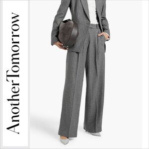 NWOT $590 Another Tomorrow Wide Leg Wool pinstriped flannel pants Trousers 38